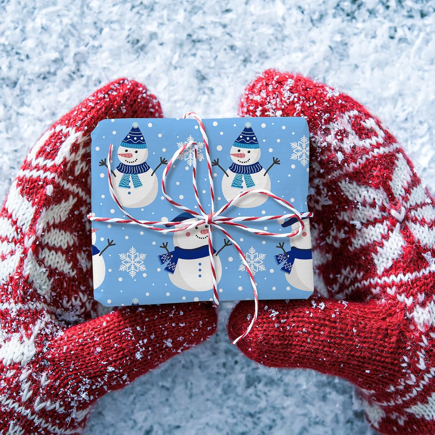 AnyDesign – 12 hojas de papel de regalo de Navidad, papel de regalo de invierno azul y blanco, copos de nieve a granel, papel de arte de árbol de