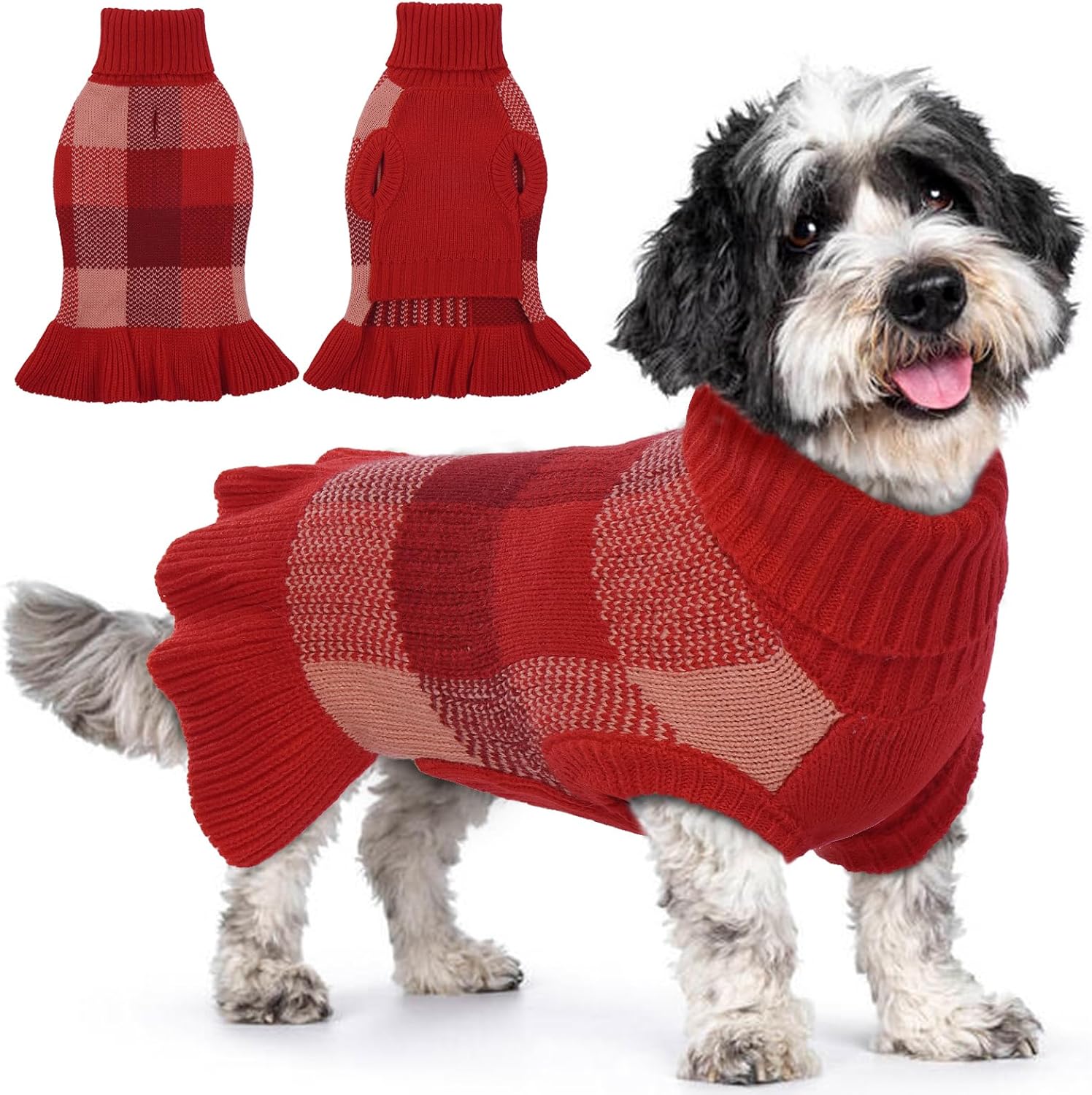 QBLEEV Vestido de suéter para perros pequeños, suéteres para cachorros, ropa de punto, suéteres para mascotas, suéteres cálidos de invierno para