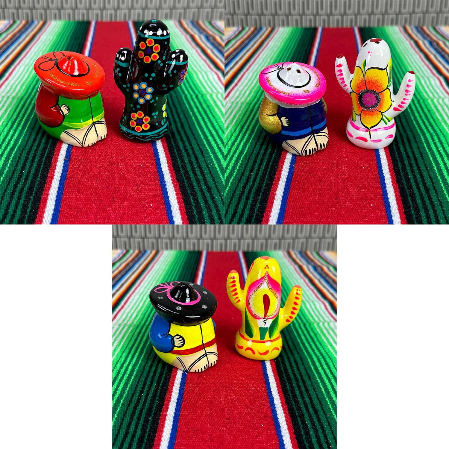 Artesania Salero mexicano  Cactus y Wanderer  Juego hecho a mano de Nopal y Haragan Saleros de Cerámica  Colores vibrantes hecho a mano por