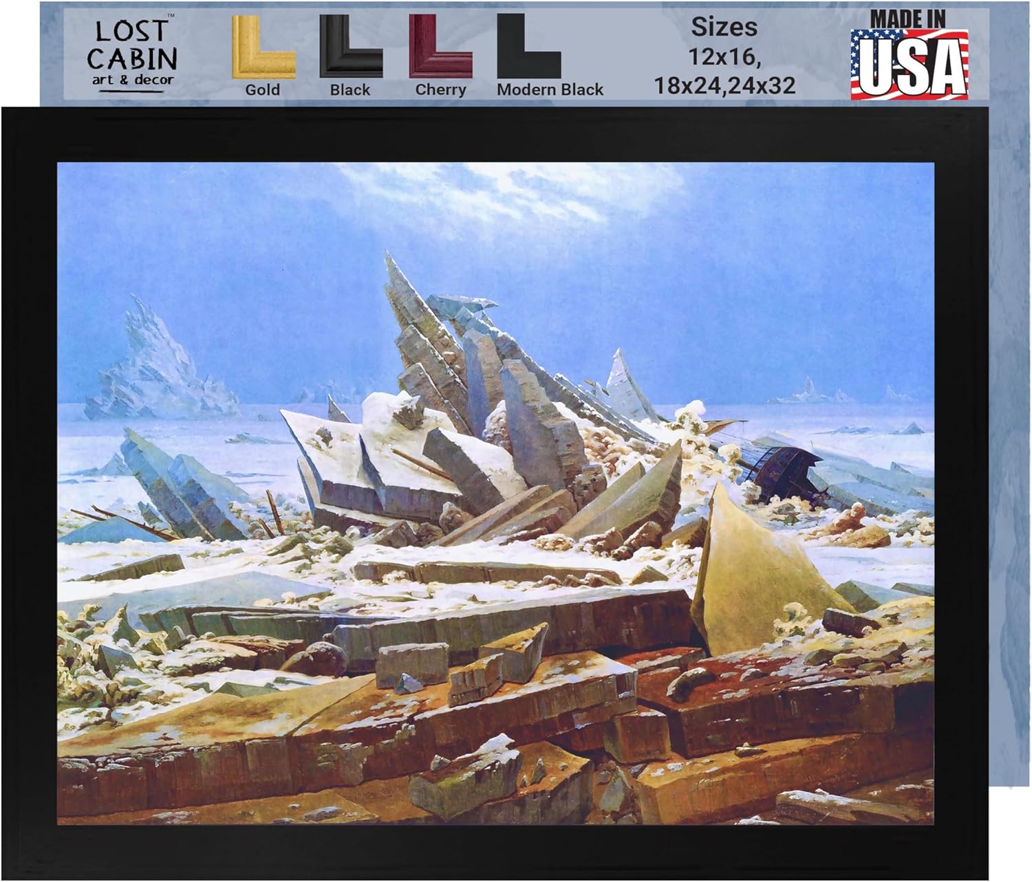 Cabaña perdida El mar de hielo por Caspar David Friedrich  Impresión en marco plano negro  Reproducción de pinturas de obras de arte finas  Póster