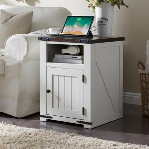 SinCiDo Mesita de noche de granja con estación de carga, mesa auxiliar rústica de 20 pulgadas con puerta de granero, mesita de noche auxiliar de SinCiDo Mesita de noche de granja con estación de carga, mesa auxiliar rústica de 20 pulgadas con puerta de granero, mesita de noche auxiliar de