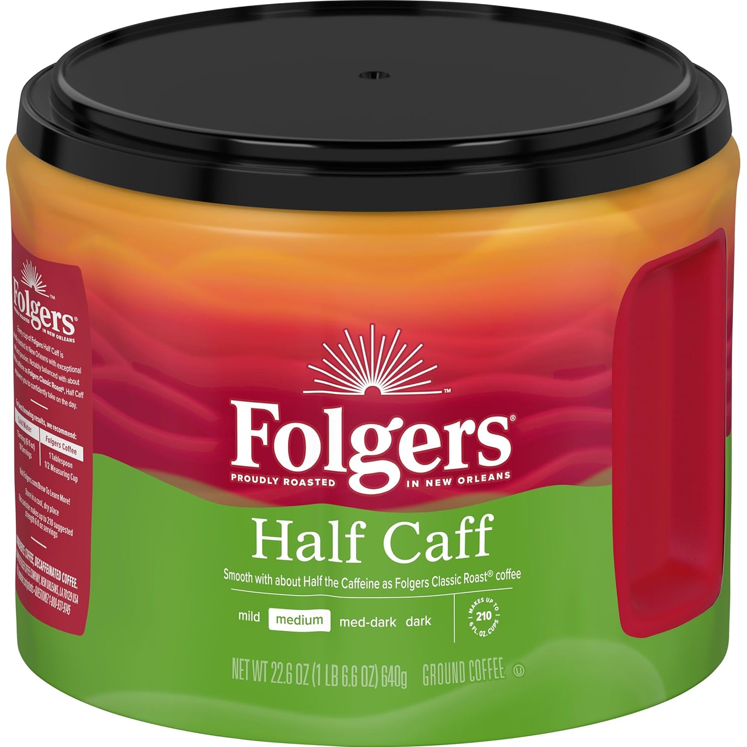 Folgers Café molido de tostado medio Half-Caff, 22.6 onzas (paquete de 6)