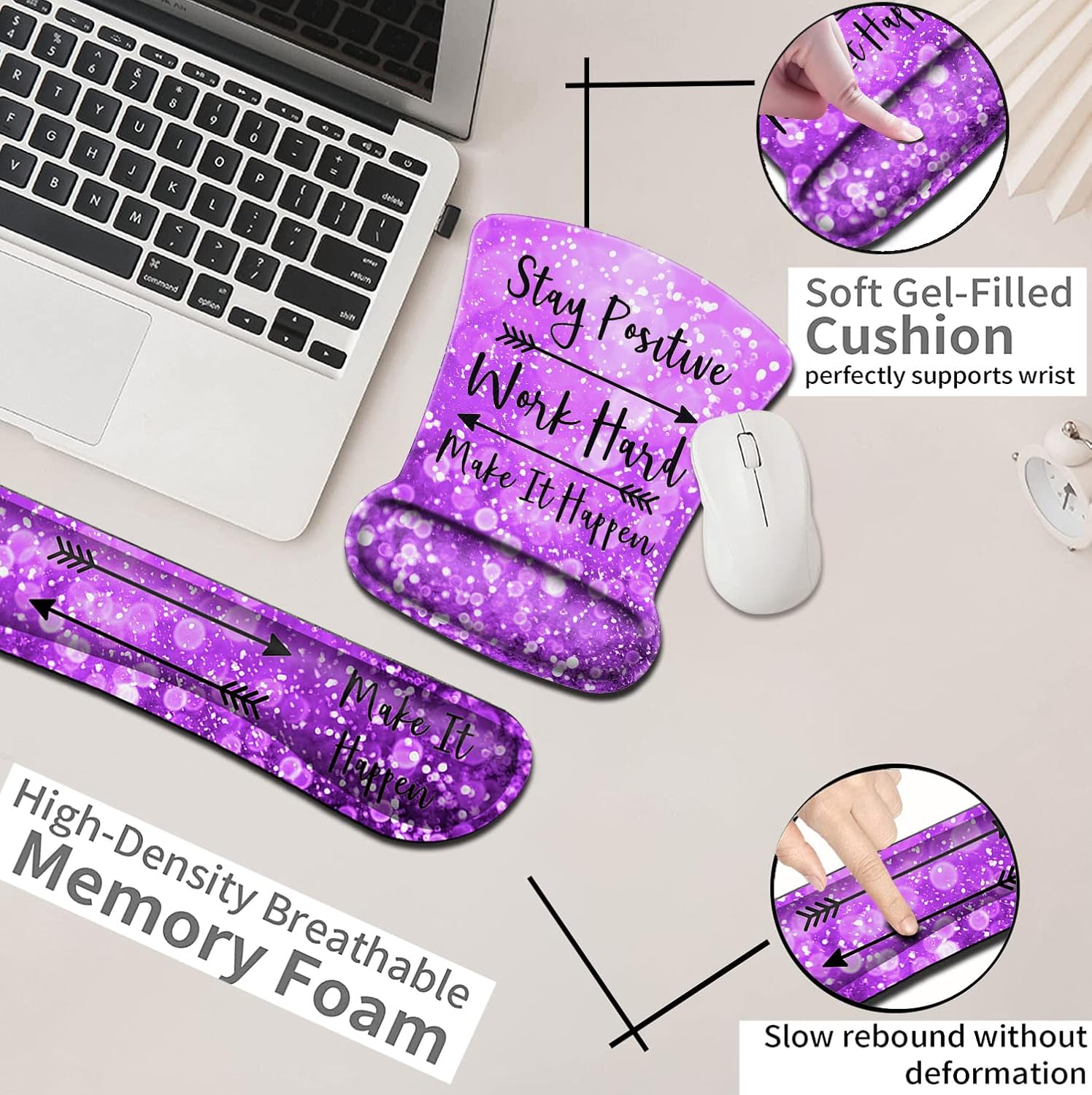 Alfombrilla de mouse con soporte de muñeca, alfombrilla de mouse ergonómica de gel de espuma viscoelástica para teclado y reposamuñecas adecuada
