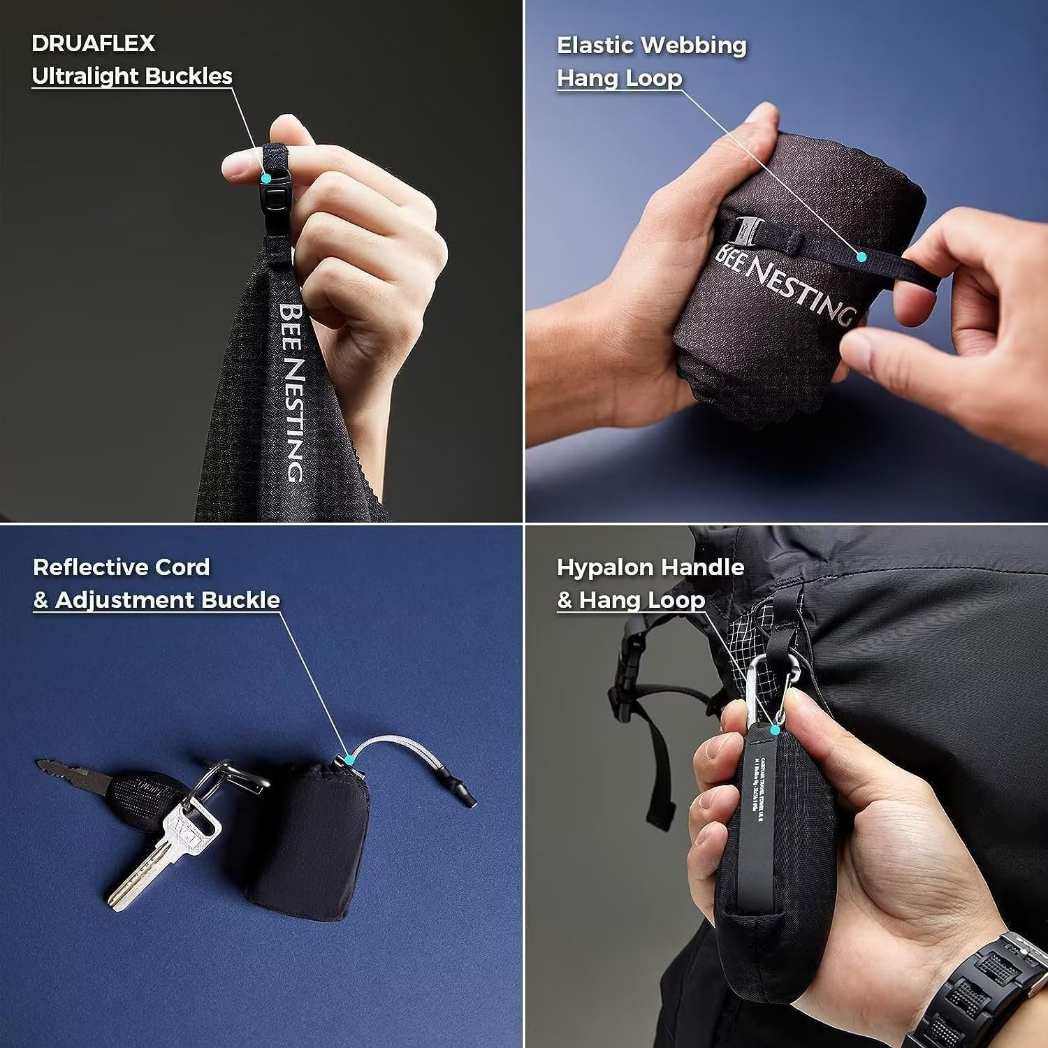 Toalla ultraligera de secado rápido, toallas de microfibra de secado rápido con bolsillo compacto plegable para toalla de viaje, toallas de playa de