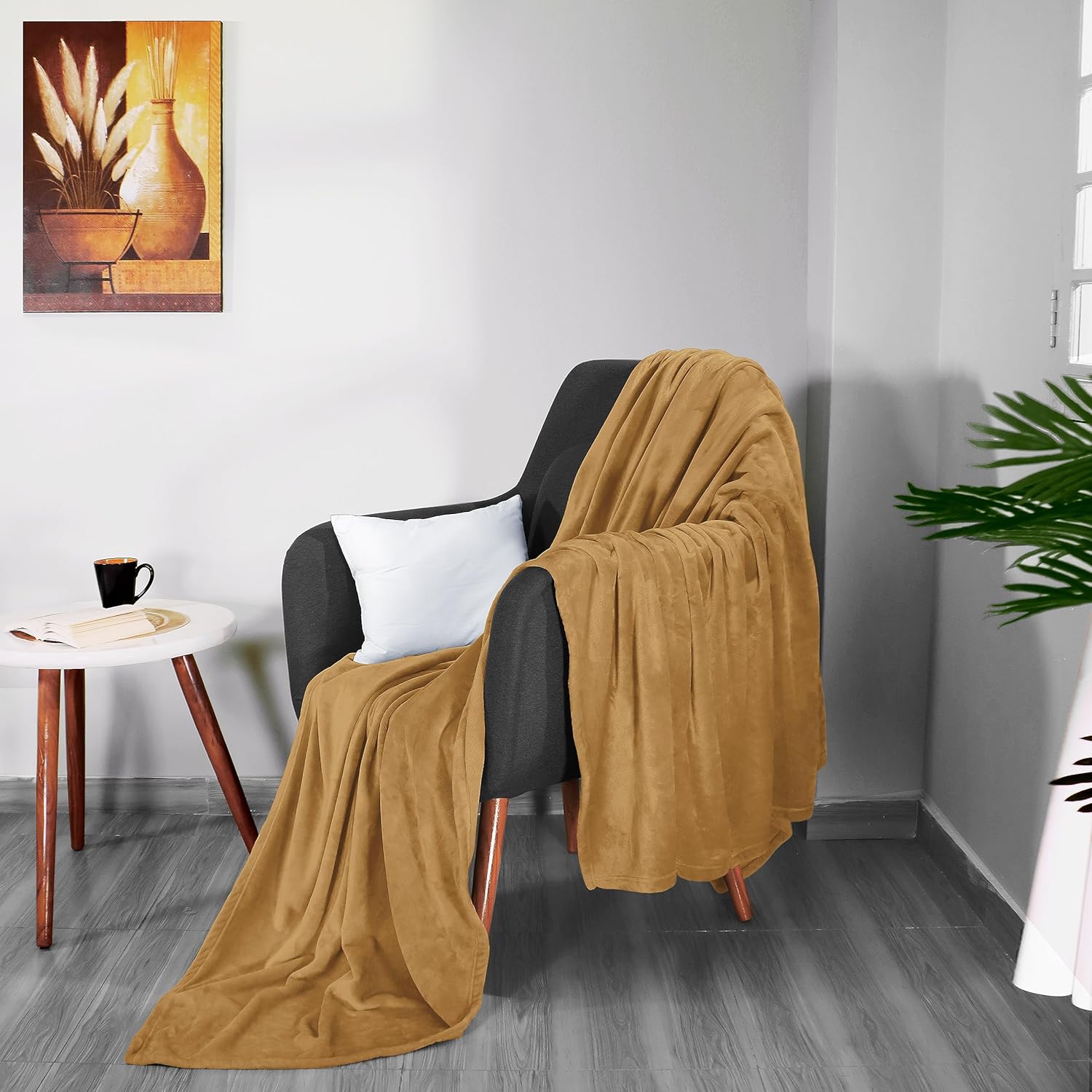 Utopia Bedding Manta de forro polar, tamaño individual, color dorado, de 10.58 ozm, de lujo, mullida, suave, antiestática de microfibra (90 x 66