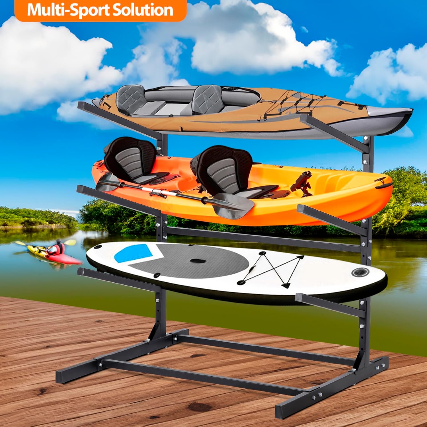 Freestanding Kayak Rackl, Adjustable Kayak and SUP Stand, Weatherproof and Heavy Duty Surfboard Storage Rack, Hold up Kayaks, SUPs, Paddleboards,