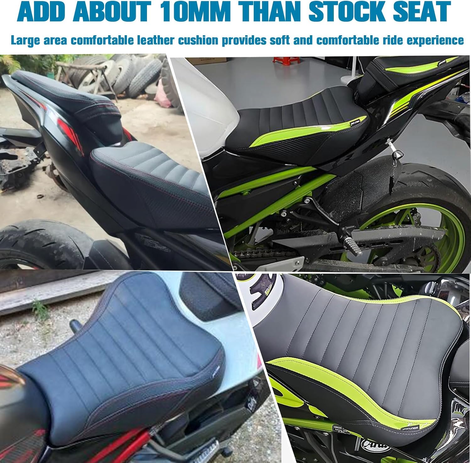 Midimttop Asiento delantero de cuero suave Touring Waterpfroof, cojín para asiento trasero del pasajero, asiento trasero para Ka-wa-sa-ki Z900 Z-900