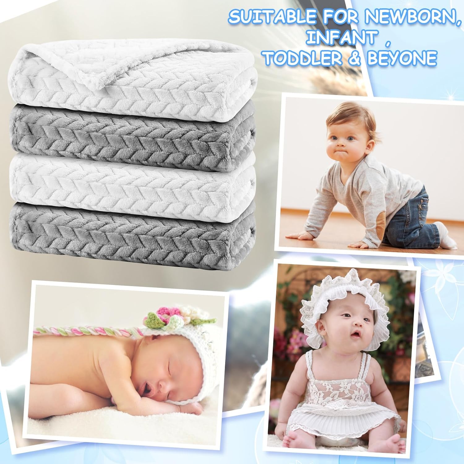 Chumia 4 piezas de manta de franela acogedora manta mullida suave y cálida para recién nacidos, suministros de envoltura para cuna, cumpleaños y