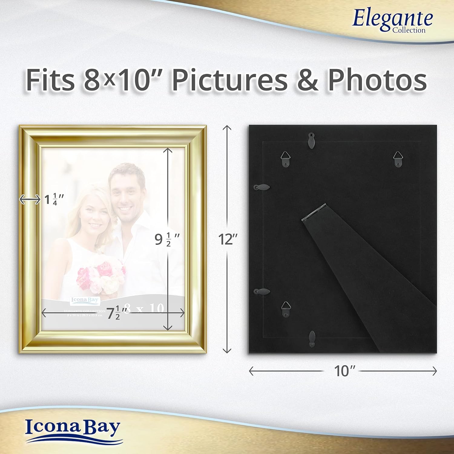 Icona Bay Marcos de fotos de 8 x 10 pulgadas (dorado, paquete de 6), marcos de fotos contemporáneos de 8 x 10 pulgadas, montaje en pared o mesa,