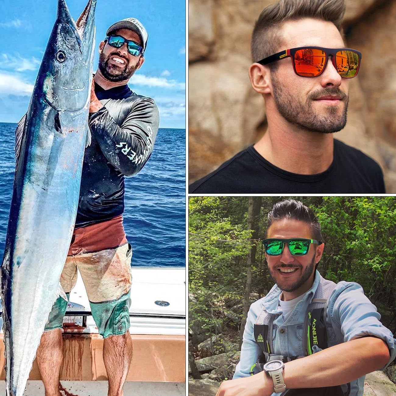 Lentes de sol polarizados para hombres y mujeres, para conducir, deportes, senderismo, gafas de sol, montura cuadrada clásica, protección UV400