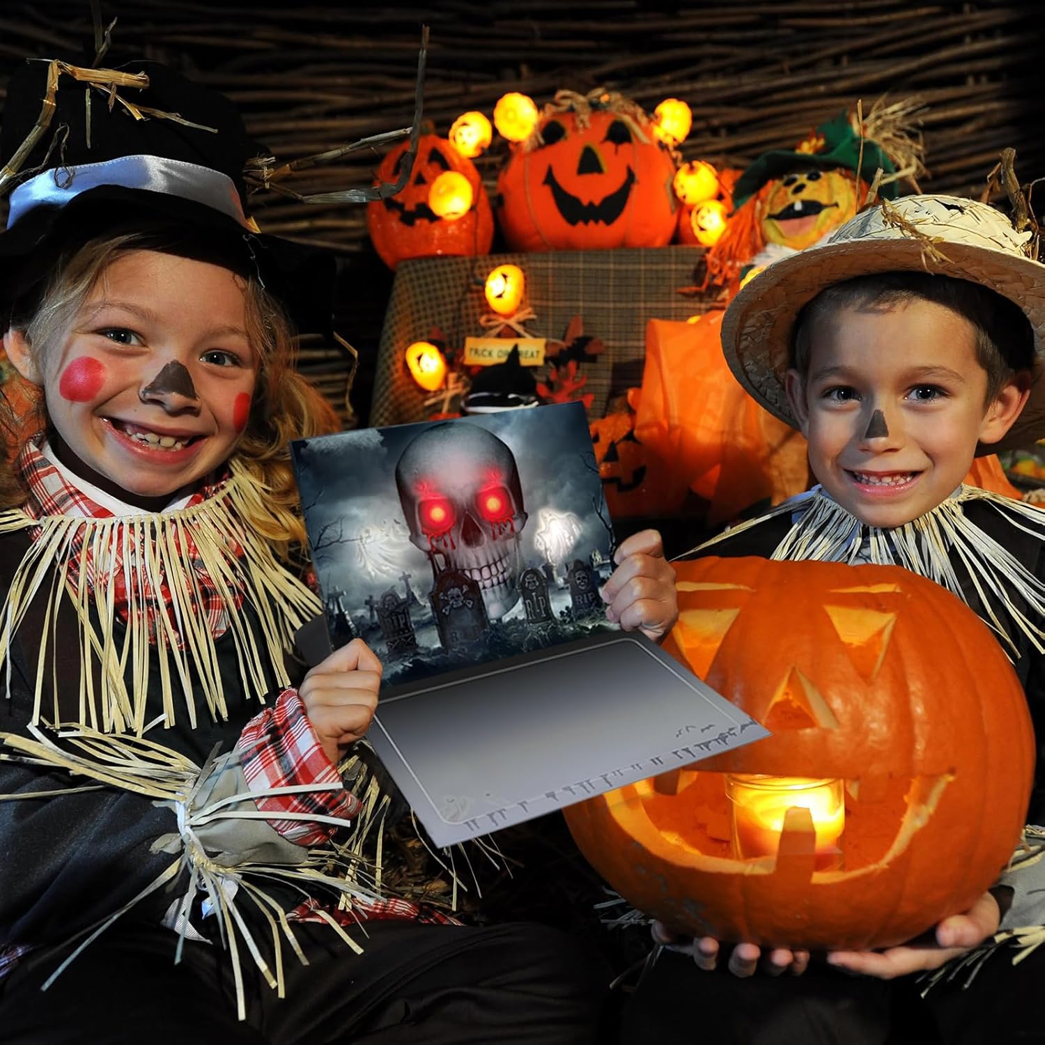 Tarjeta de felicitación 3D de Halloween con luz y música, para niños, amigos, novio, novia, marido, él, mujeres, cráneo, truco o trato, fantasma,