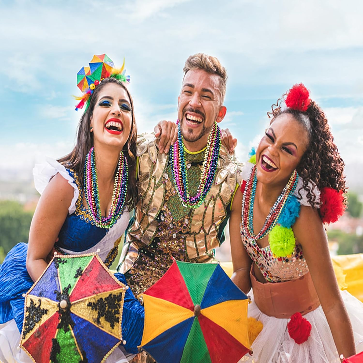 144 o 300 collares de cuentas de Mardi Gras en 12 colores, collares de Mardi Gras de 31.5 pulgadas y 0.276 in para decoración de festivales de Mardi