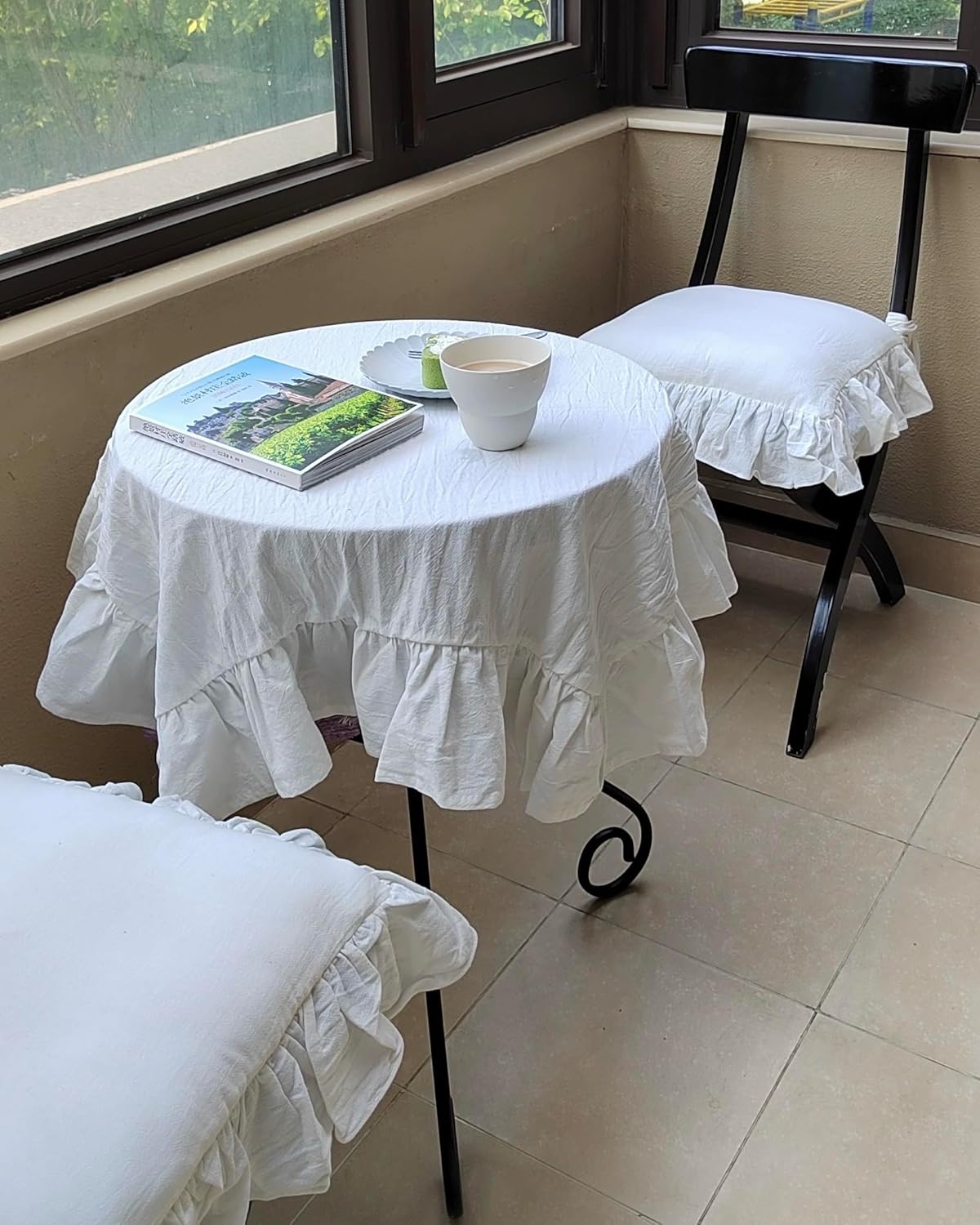 ZHULILY Cojines para sillas de interior de casa de campo para comedor, antideslizantes, con cremallera, cojín de asiento de algodón con volantes