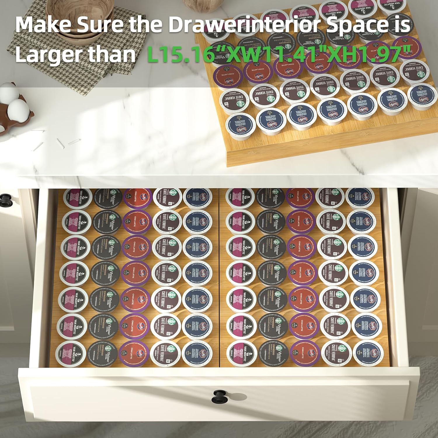 Bulkpanda Cajón de bambú para tazas K, organizador de cápsulas de café, organizador de cajones Kcup Pods para estación de café, hogar, oficina,