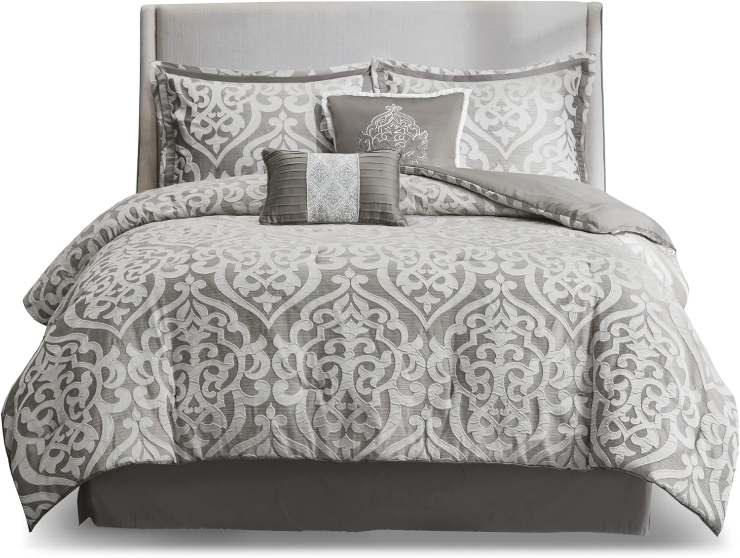 Madison Park Tesla – Juego de edredón acogedor jacquard con diseño de medallón de damasco, ropa de cama alternativa para todas las estaciones,