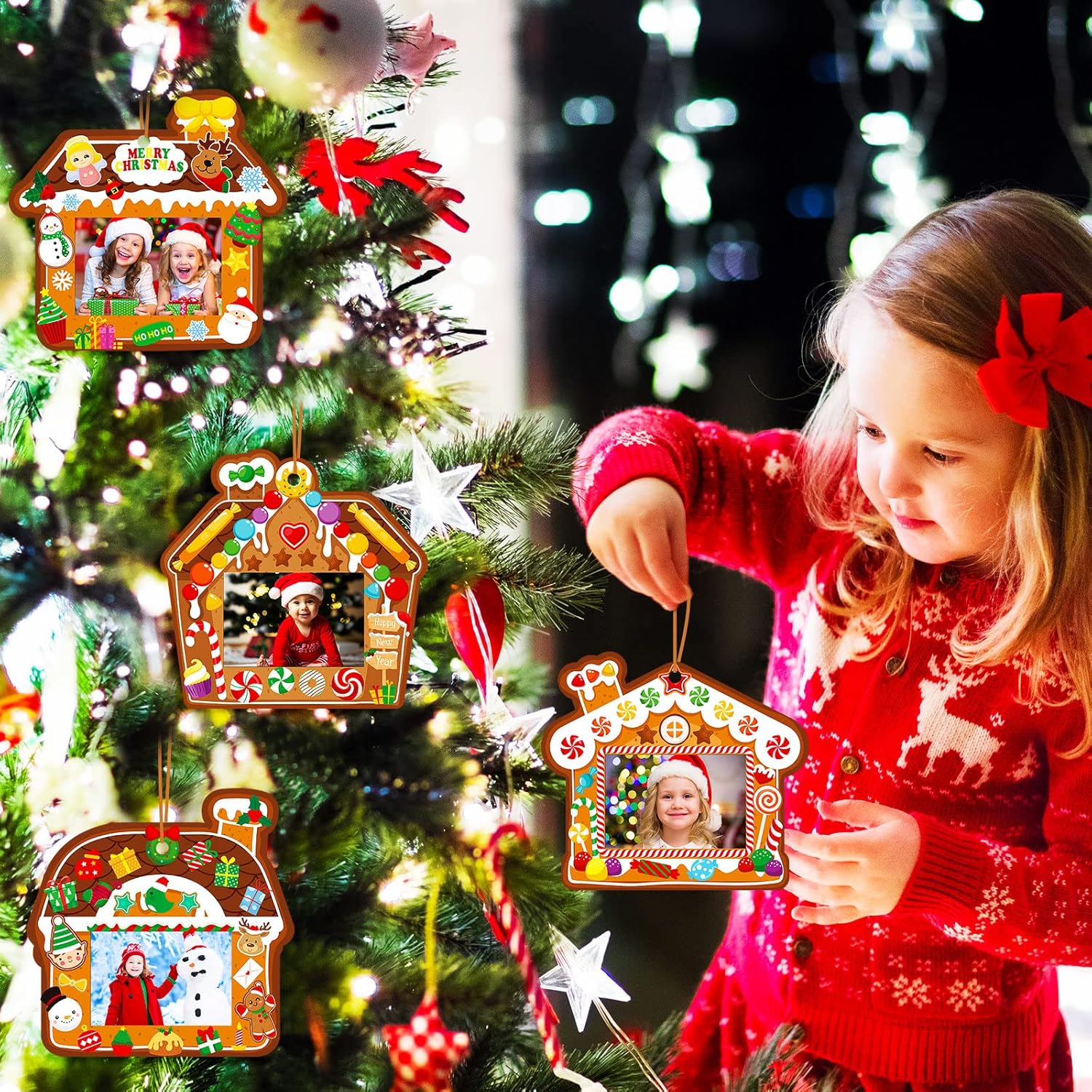 Funrous Marco de fotos de Navidad, caja de regalo, marco de fotos, adornos para colgar, marco de fotos, juego de manualidades, adornos de fotos para