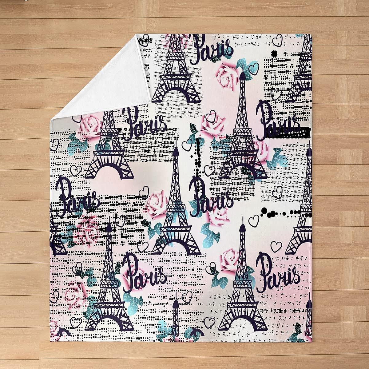 Manta de forro polar de la Torre Eiffel para cama, sofá y sillón, manta mullida de franela de la torre de París rosa, para todas las estaciones,