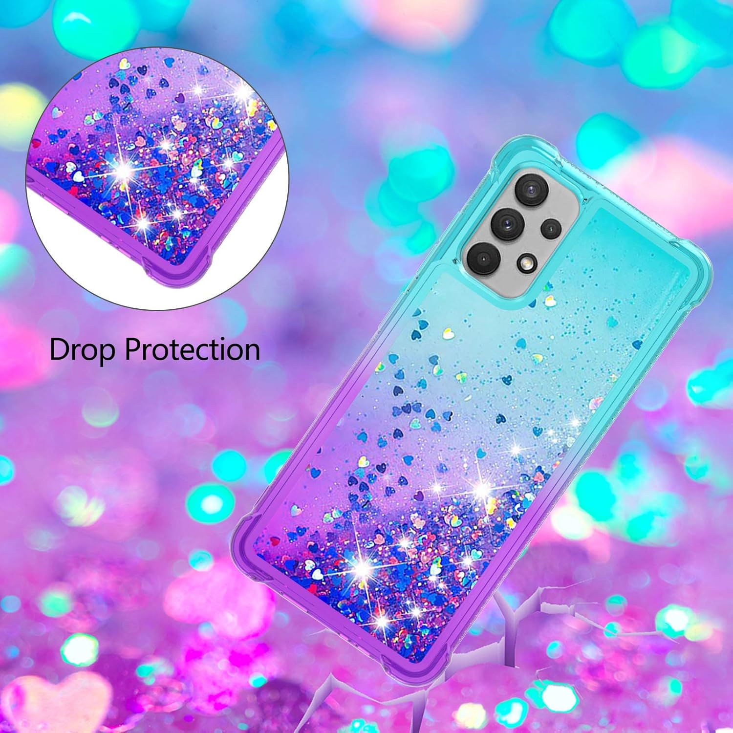CCSmall Funda para Samsung Galaxy A32 4G (no 5G) para mujer, diseño de arena movediza transparente con purpurina y purpurina líquida flotante de TPU