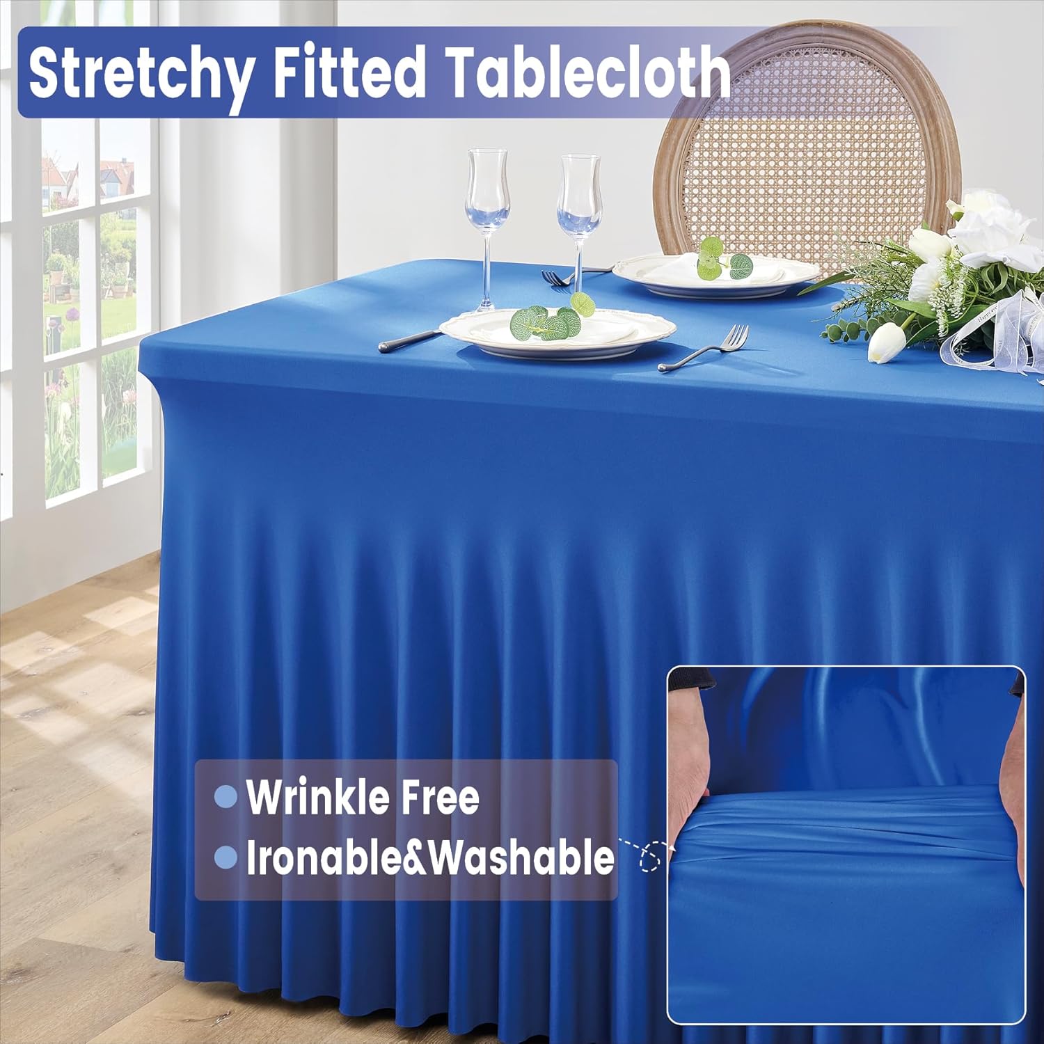 Mantel de elastano de 6 pies para mesas plegables estándar, paquete de 3 manteles de color azul rey para fiestas, bodas, cócteles, banquetes,