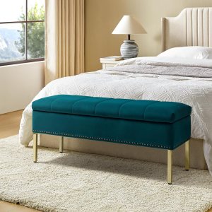 HULALA HOME Banco otomano moderno de terciopelo con tapa abatible con borde de clavos, banco tapizado para dormitorio para el extremo de la cama, HULALA HOME Banco otomano moderno de terciopelo con tapa abatible con borde de clavos, banco tapizado para dormitorio para el extremo de la cama,