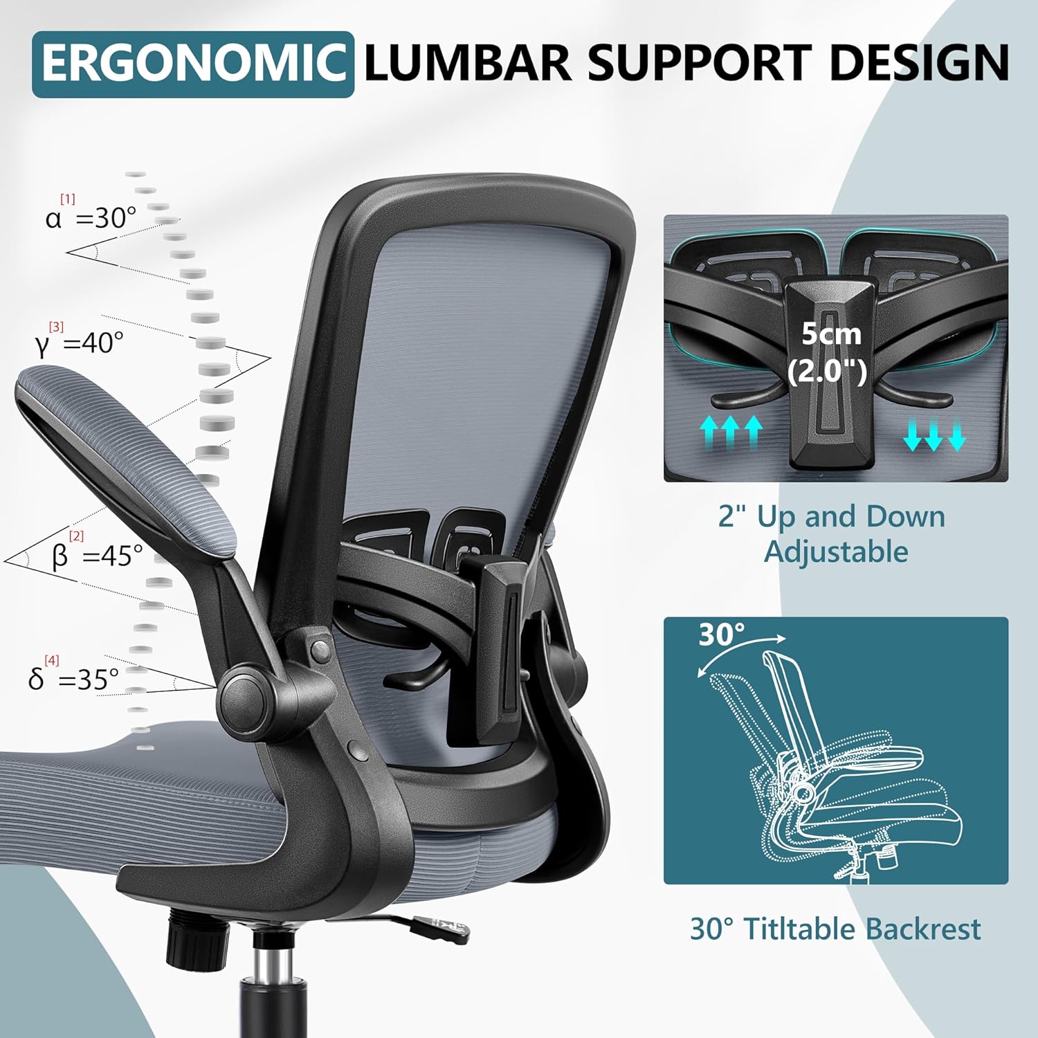MINLOVE Silla de oficina ergonómica con soporte lumbar ajustable y altura, reposabrazos abatibles de 90, sillas de escritorio Ergo con ruedas, silla
