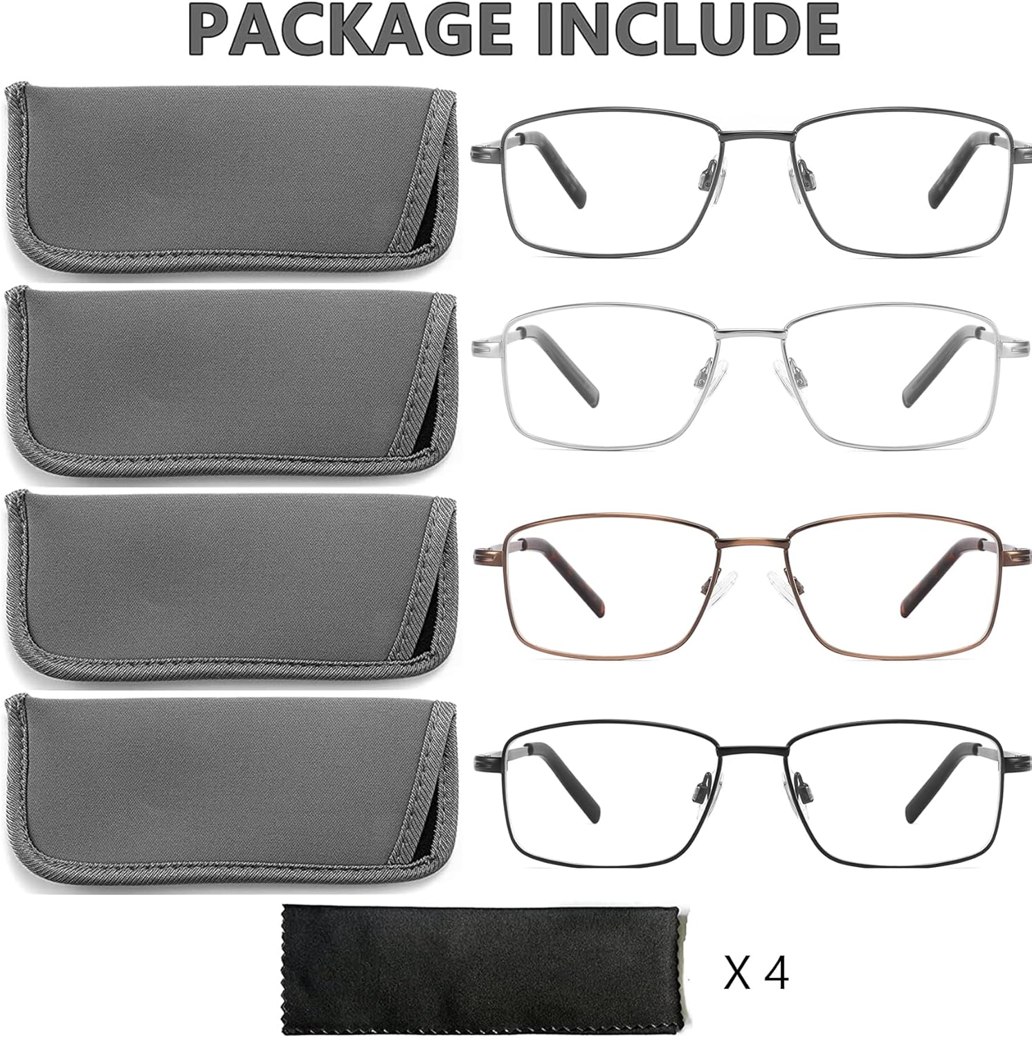mrbobmslee 4 Pack Reading Glasses for Men, Computer Readers with Spring Hinge, Anti UV RayEye StrainGlare
