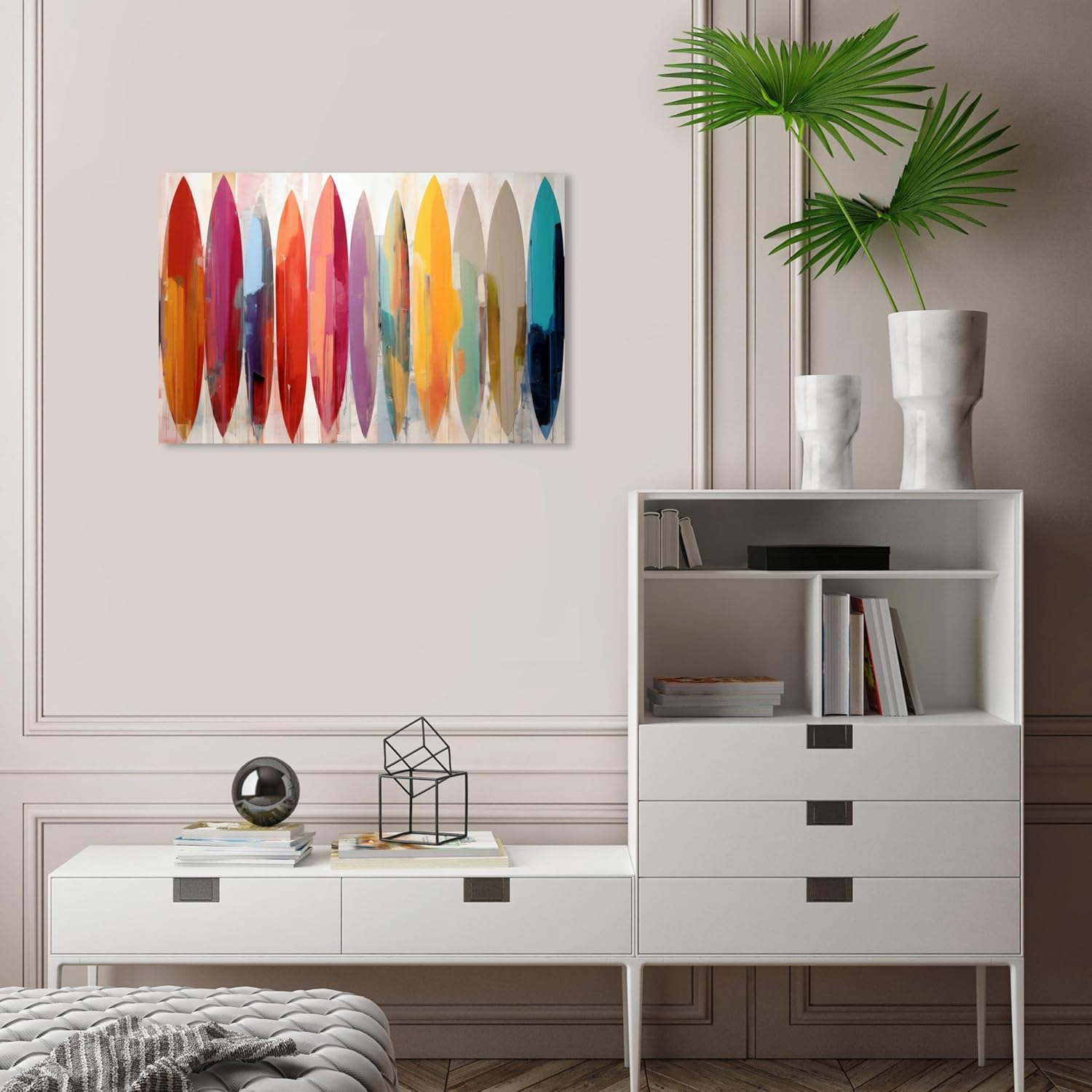 Wynwood Studio Lienzo enmarcado contemporáneo náutico y costero, tablas de surf abstractas, arte de pared para sala de estar, dormitorio y baño, 24