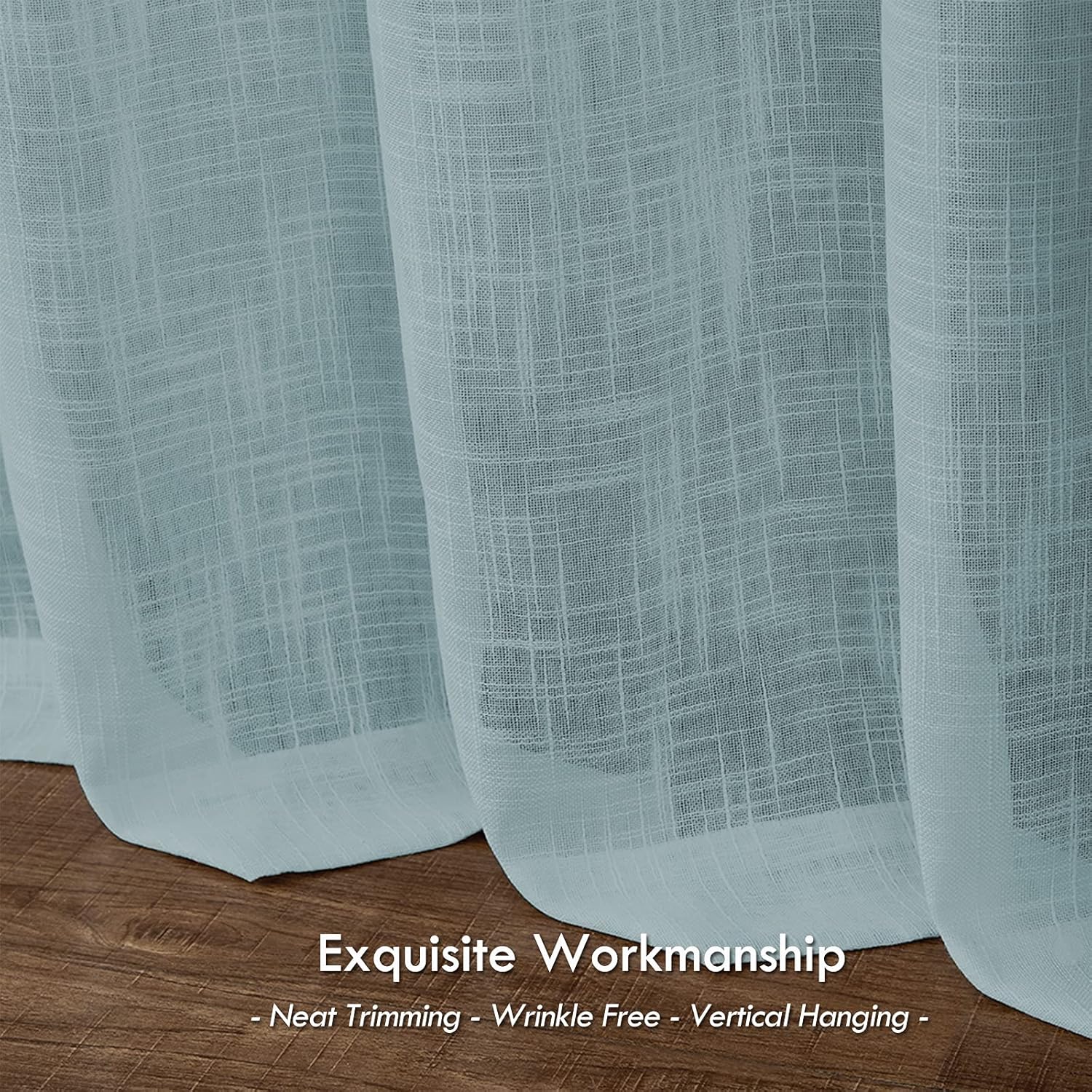 Melodieux Cortinas semitraslúcidas con textura de lino aguamarina de 84 pulgadas de largo para sala de estar, dormitorio, cortinas de gasa de lino