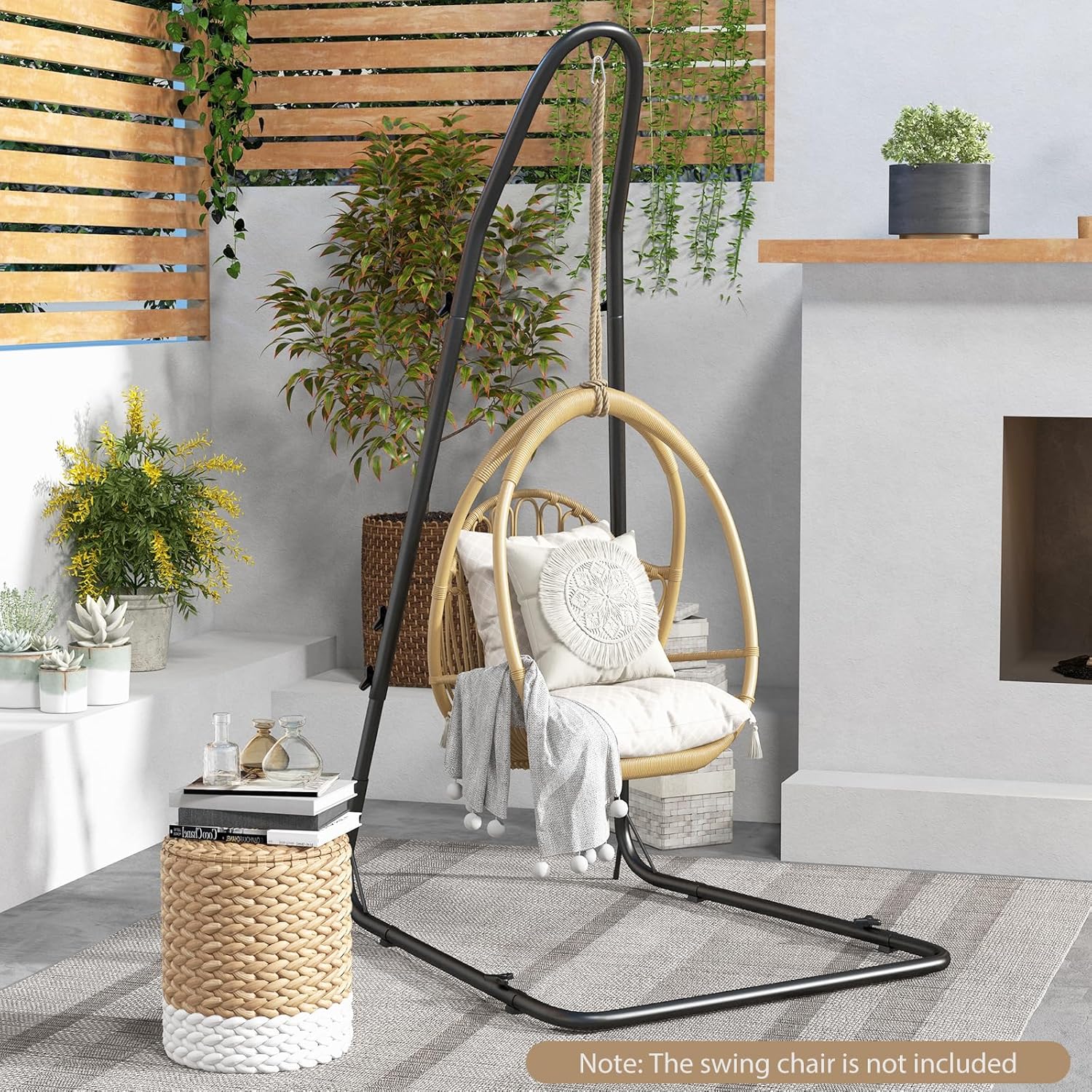 Giantex Soporte de hamaca para exterior, soporte de columpio de metal resistente con gancho de seguridad y cadena resistente, soporte de silla