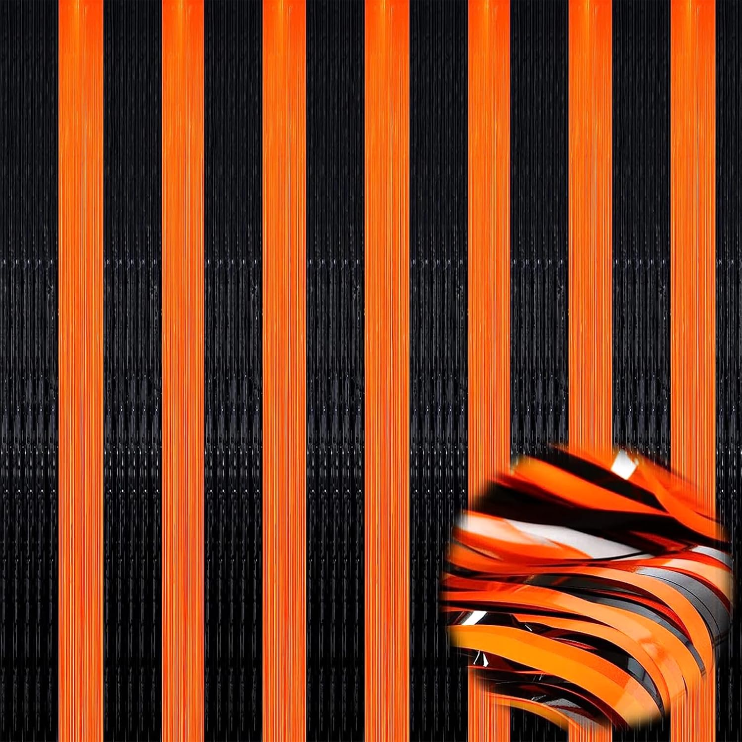 Telón de fondo de serpentina de Halloween, cortinas de flecos de oropel de Halloween naranja y negro, serpentina de Halloween para fiestas,