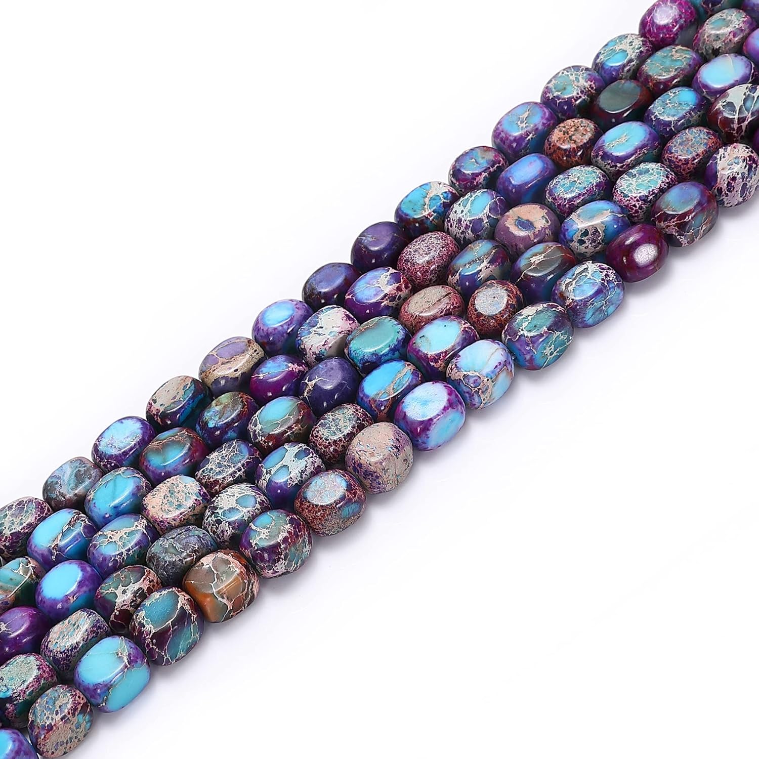 JM Design Púrpura Azul Sedimento Jaspe Rectángulo Cubo Perlas Tamaño 0.236×0.276 in 15.5 ” Hebra para la fabricación de joyas