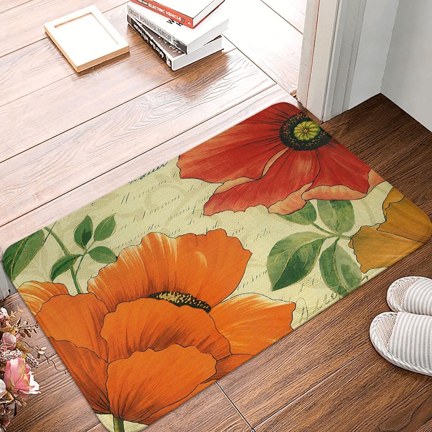 Tapete retro para puerta de interior, microfibra absorbente, lavable, tapete para puerta de piso para entrada y baño, 16 x 24 pulgadas