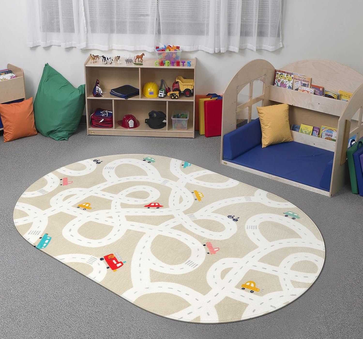 Alfombra pequeña para habitación de niños, alfombra de carretera lavable de 3 x 5 pies para guardería de bebé, alfombra antideslizante para sala de