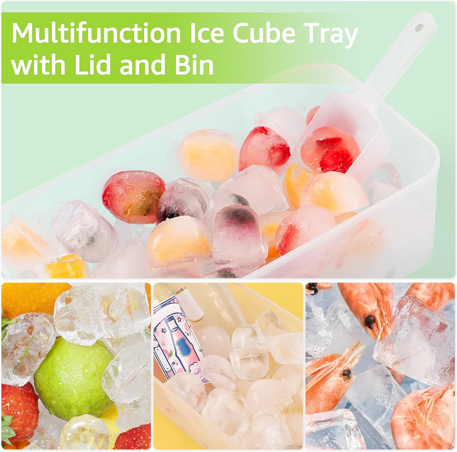 ICEXXP Paquete de 4 bandejas para cubitos de hielo con tapa y contenedor, bandejas de cubitos de hielo para congelador con caja de hielo, bandejas
