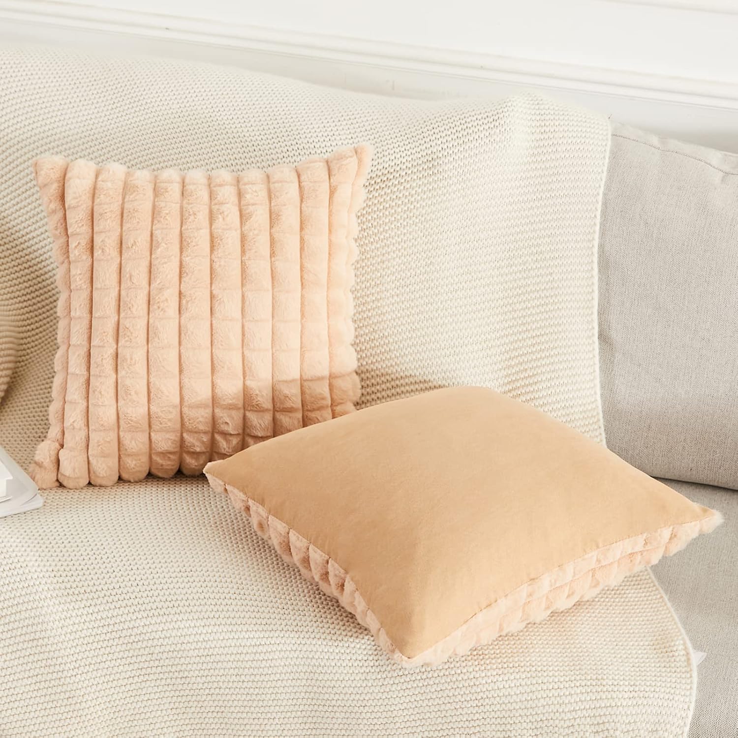 Juego de 2 fundas de almohada de felpa de piel sintética de 12 x 20 pulgadas, fundas de almohada cuadradas decorativas suaves y acogedoras para