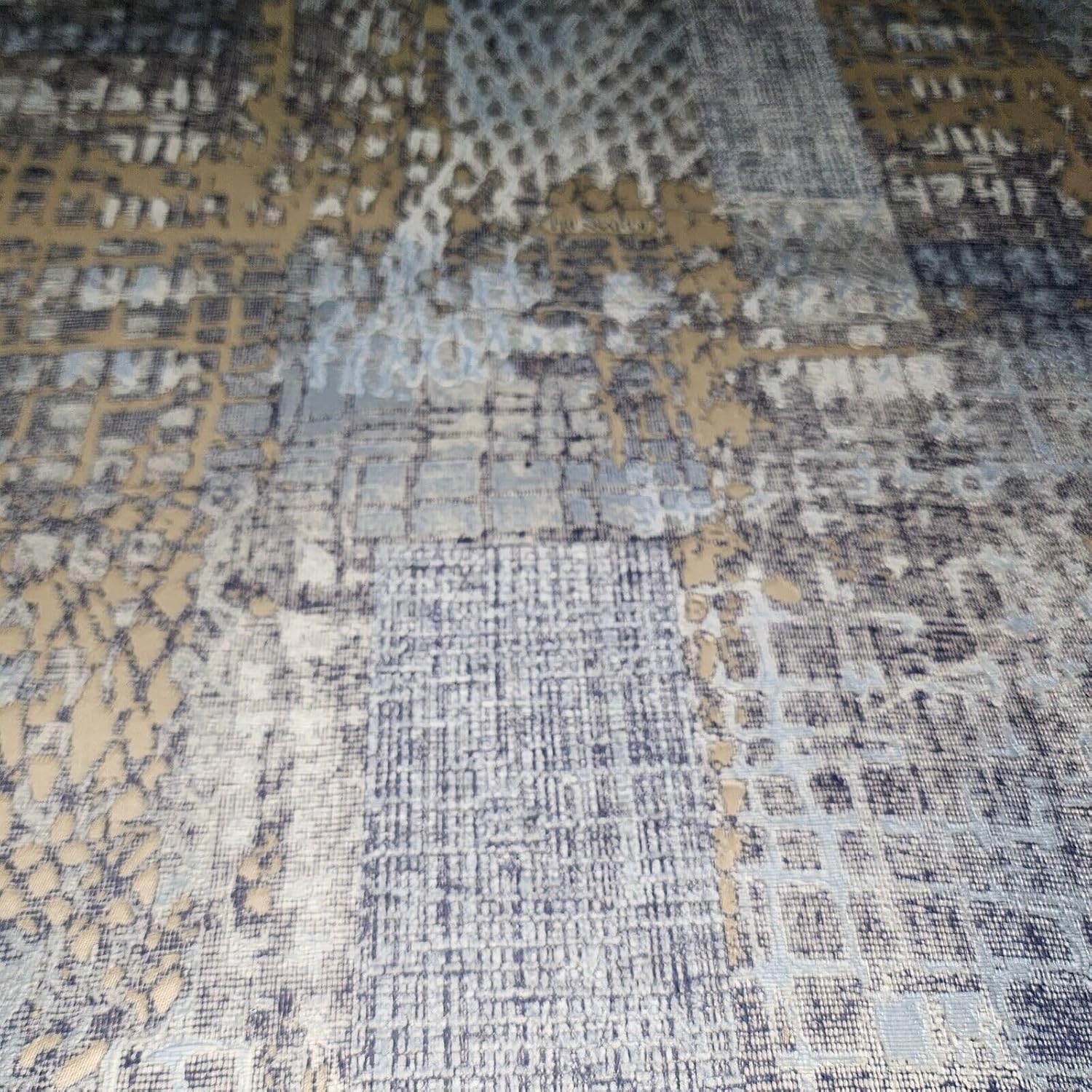 Abstracto moderno en relieve azul gris oro metálico imitación tela texturizada papel pintado