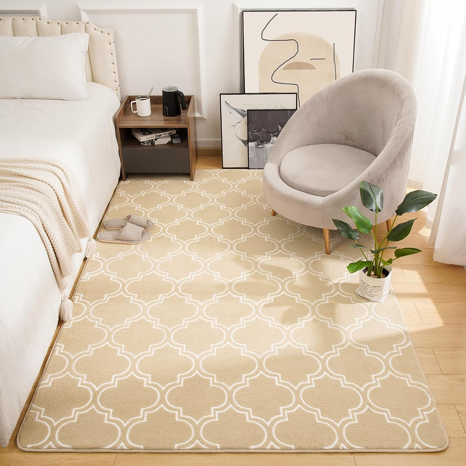 Amearea Alfombra mullida para interiores, alfombras marroquíes suaves con enrejado para dormitorio, alfombra moderna para sala de estar, habitación