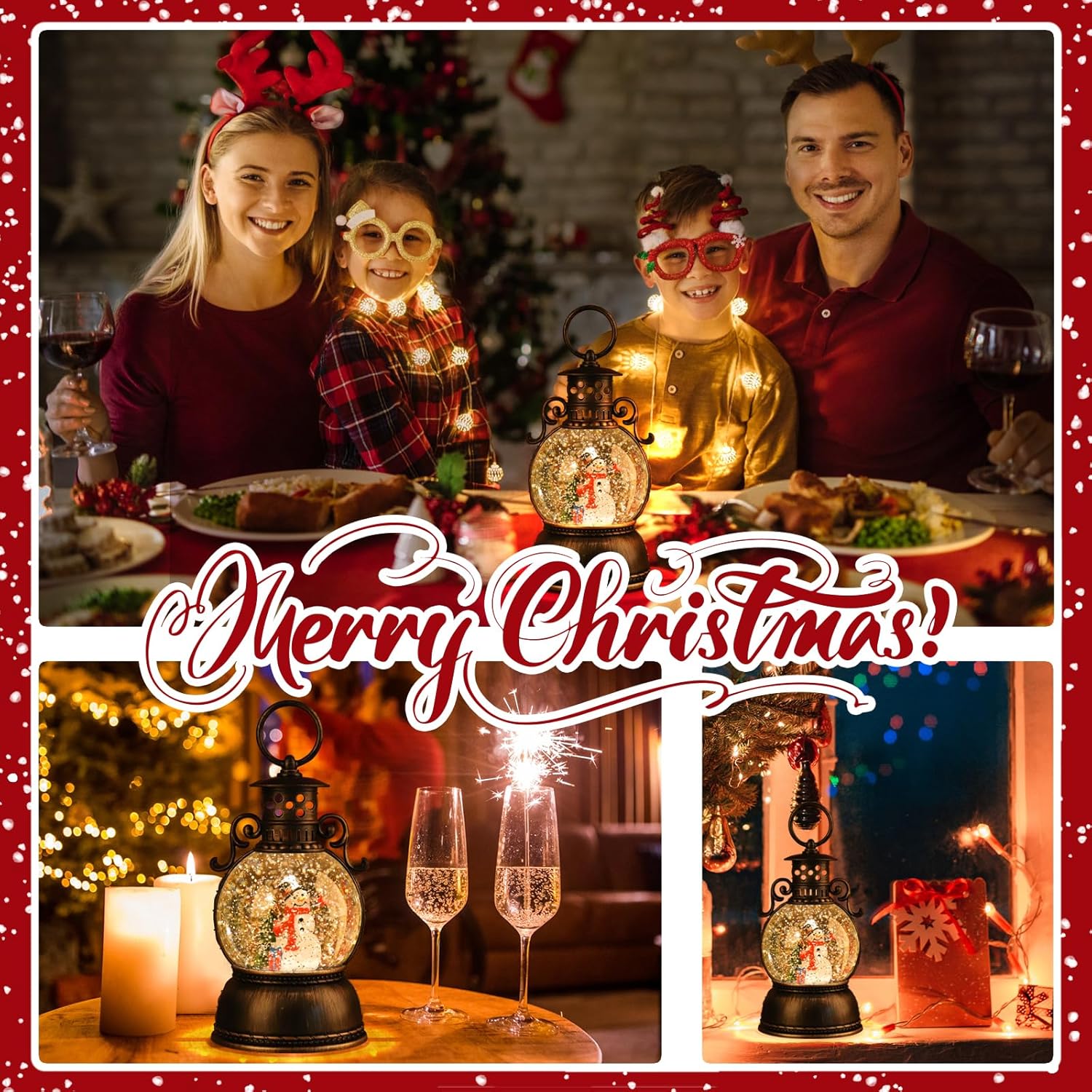 Globos de nieve de Navidad, caja de música de Navidad brillante, árbol de Navidad con 8 canciones, funciona con USB y funciona con pilas, faroles de