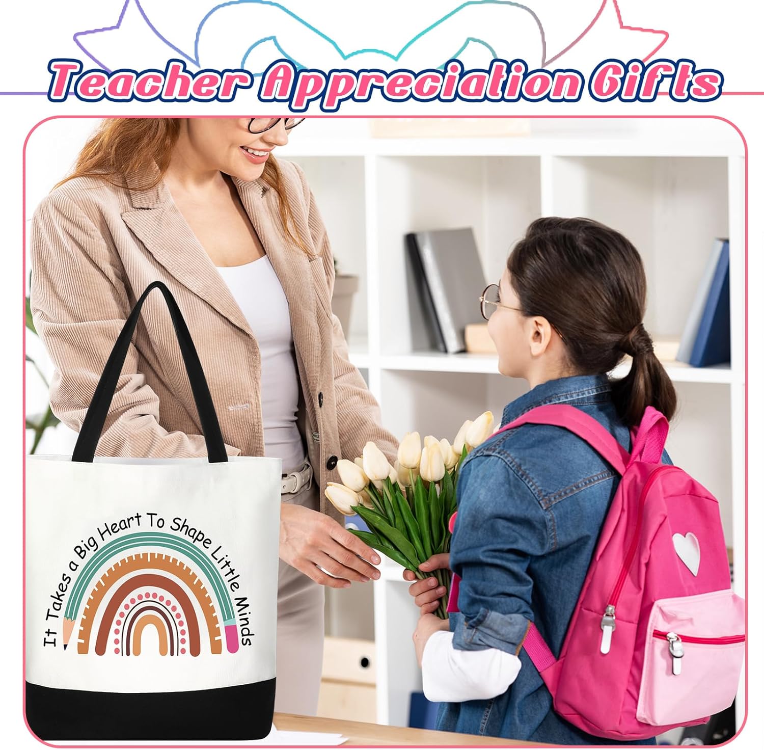Mixweer 4 bolsas de lona para profesores, regalos de agradecimiento para profesores, bolsas de regalo para mujeres, regalos de Navidad, suministros