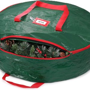 ZOBER Contenedor de almacenamiento de corona de Navidad de 30 pulgadas, resistente al agua, bolsa de almacenamiento con doble cremallera para ZOBER Contenedor de almacenamiento de corona de Navidad de 30 pulgadas, resistente al agua, bolsa de almacenamiento con doble cremallera para