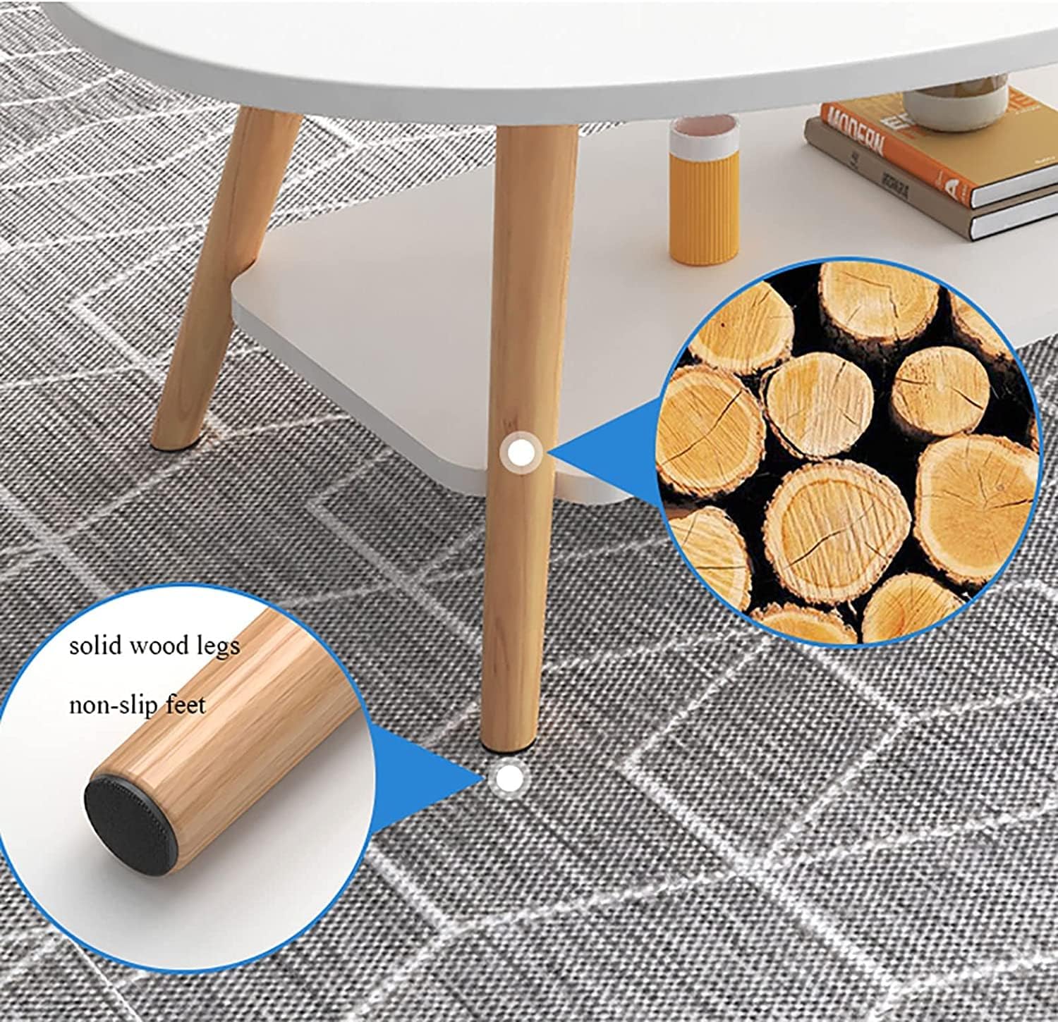 Mesa de Centro Mesa de centro ovalada de MDF con patas de madera de 35.4 x 19.7 x 16.5 in, mesa auxiliar de sofá de doble capa, para apartamento