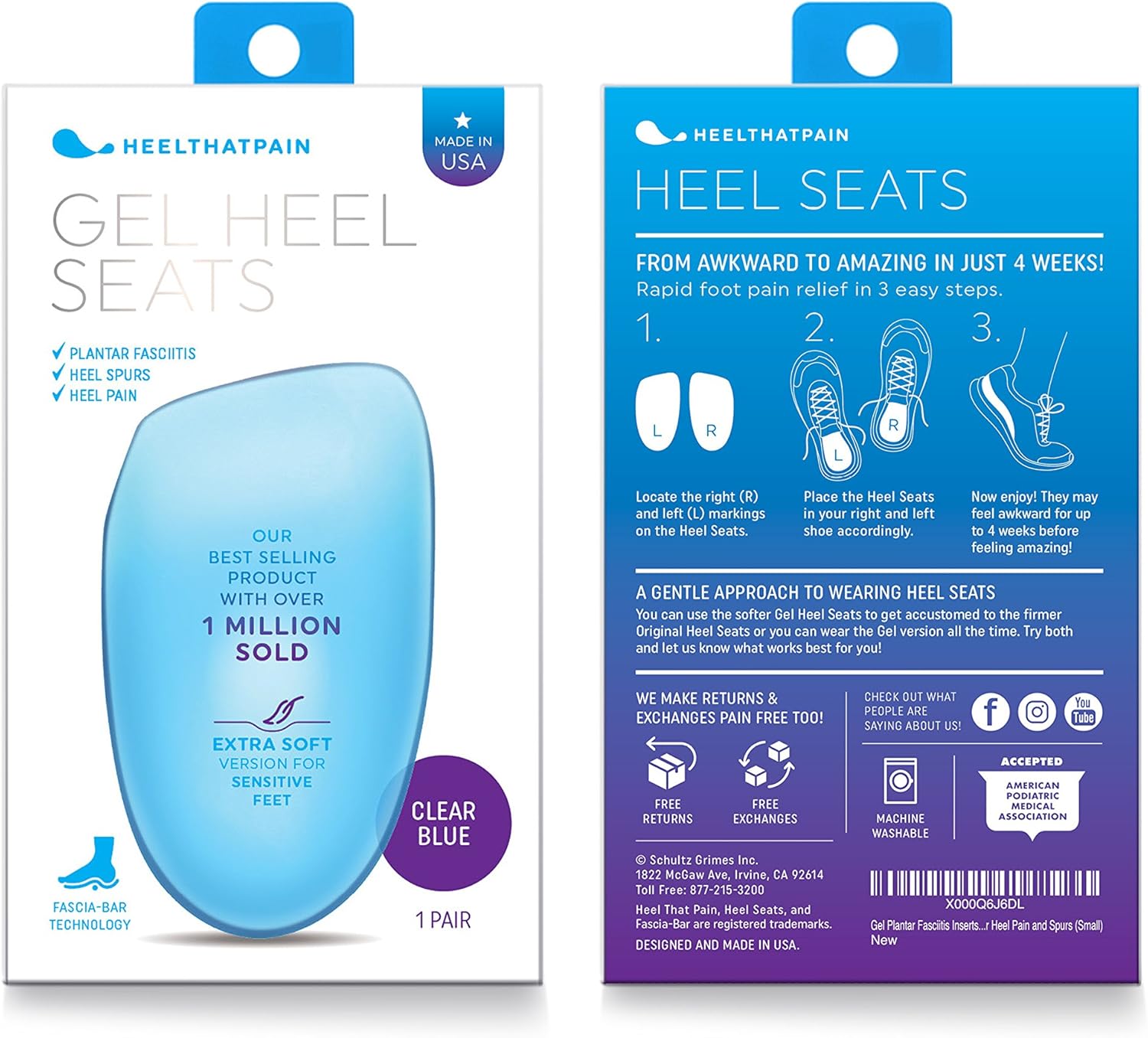 Heel That Pain Plantillas de gel para fascitis plantar, asientos de talón, inserciones ortopédicas de pie, copas de talón para dolor de talón y