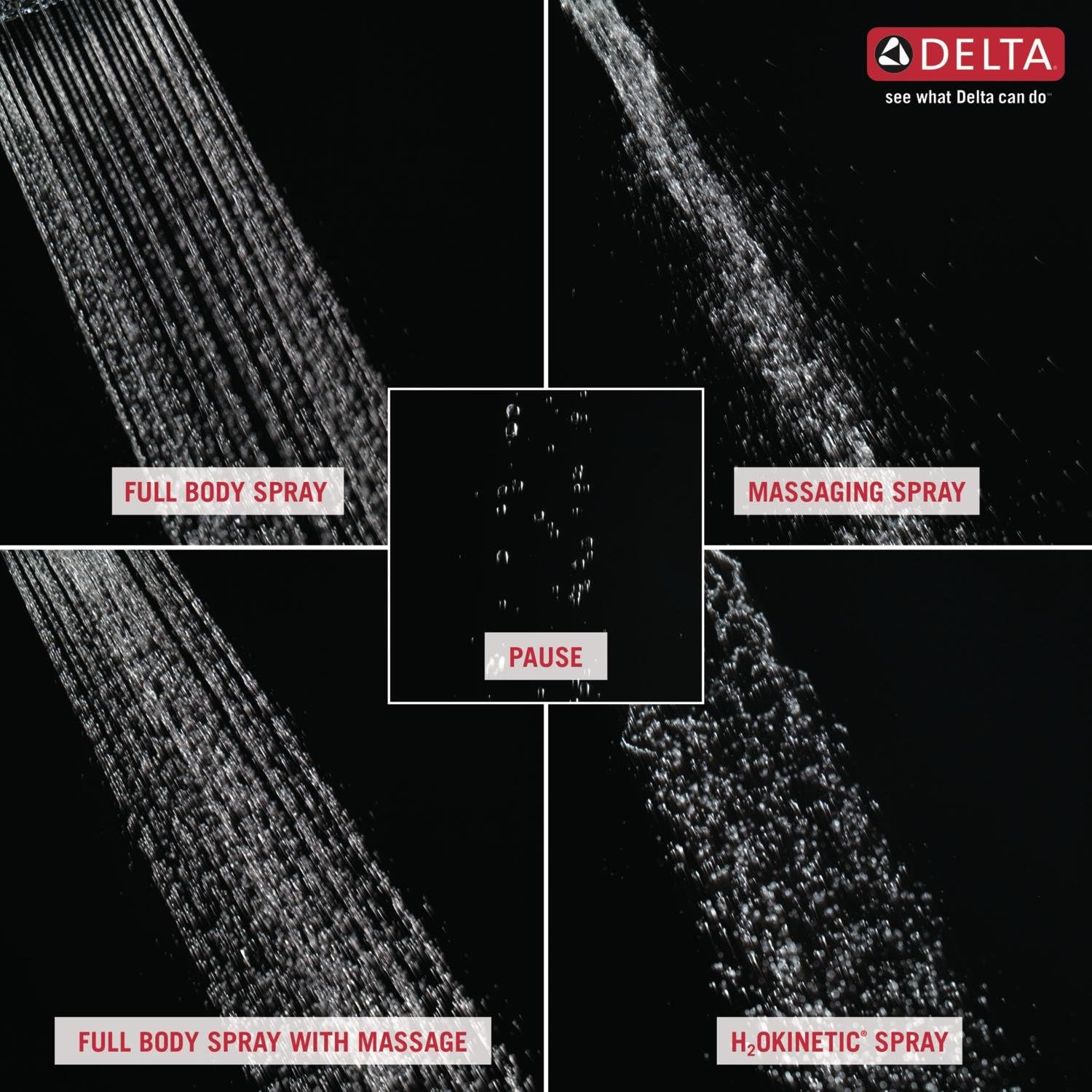 Delta Faucet Vesna 144789-I – Kit de molduras de ducha de un solo mango con cabezal de ducha de mano doble H2Okinetic In2ition de 5 pulverizaciones