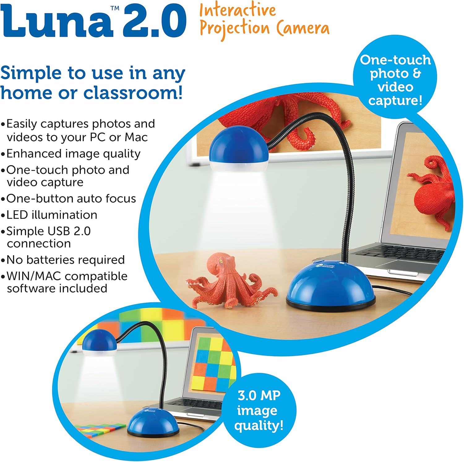 Learning Resources Luna 2.0 Cámara de proyección digital interactiva fácil de usar