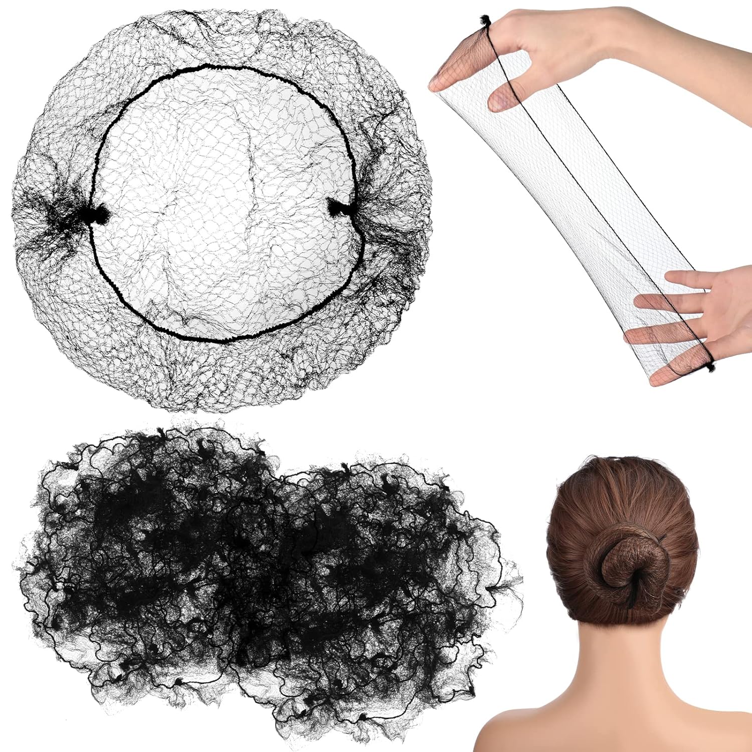 400 redes para el cabello para mujer, redes para el cabello para servicio de alimentos, malla con borde elástico invisible de 20 pulgadas para baile