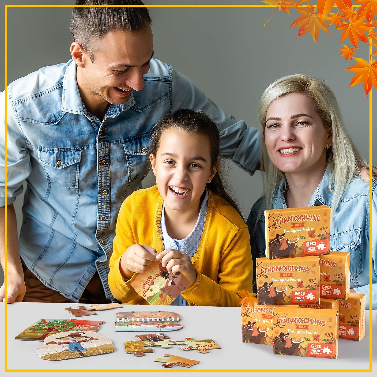 48 cajas de juegos de recuerdos de fiesta de Acción de Gracias, 6 piezas para niños, mini rompecabezas de Acción de Gracias, regalos para niños,