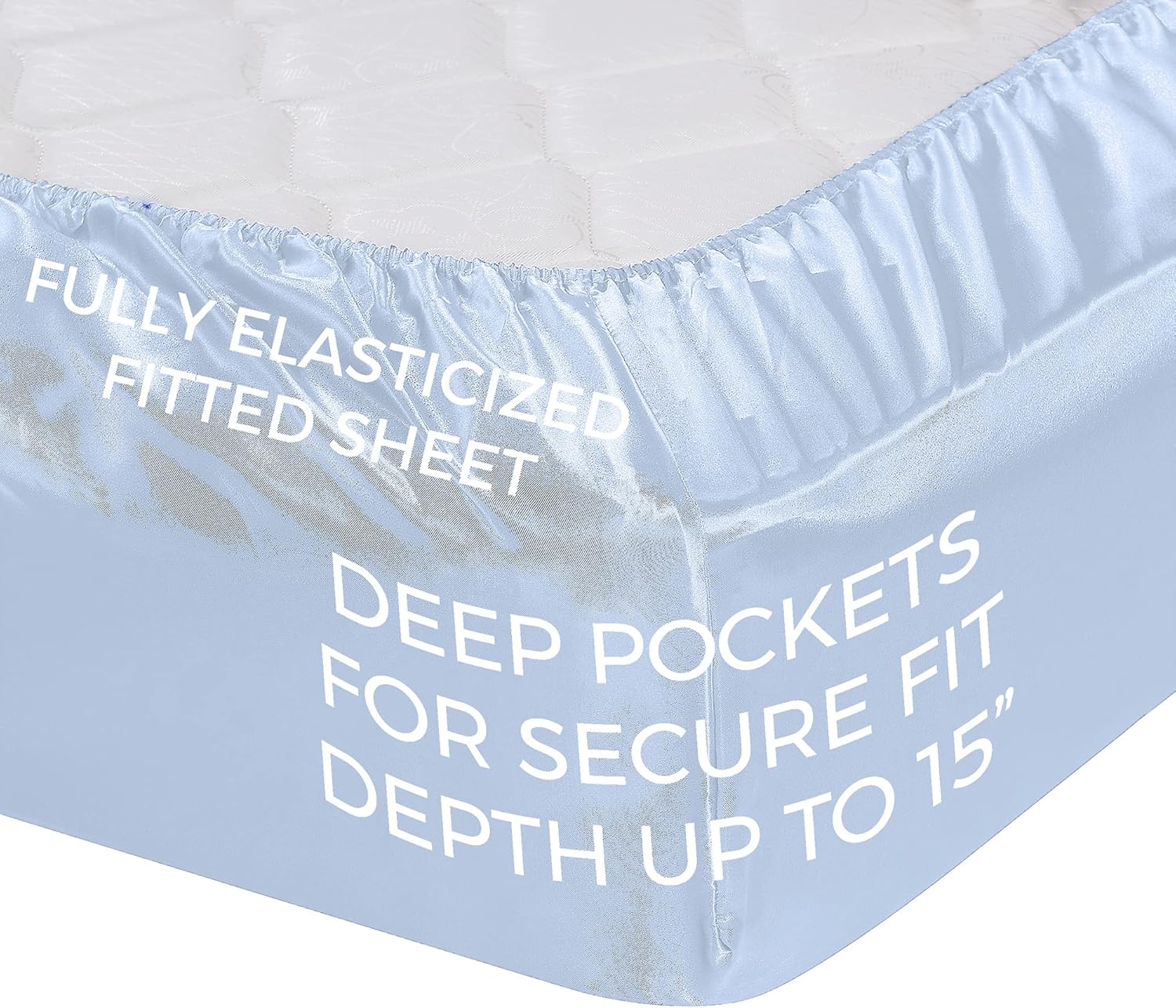 Sábanas de satén King 4 piezas, azul bebé Juego de sábanas sedosas de lujo para hotel, juego de sábanas de microfibra extra suave de 1800,