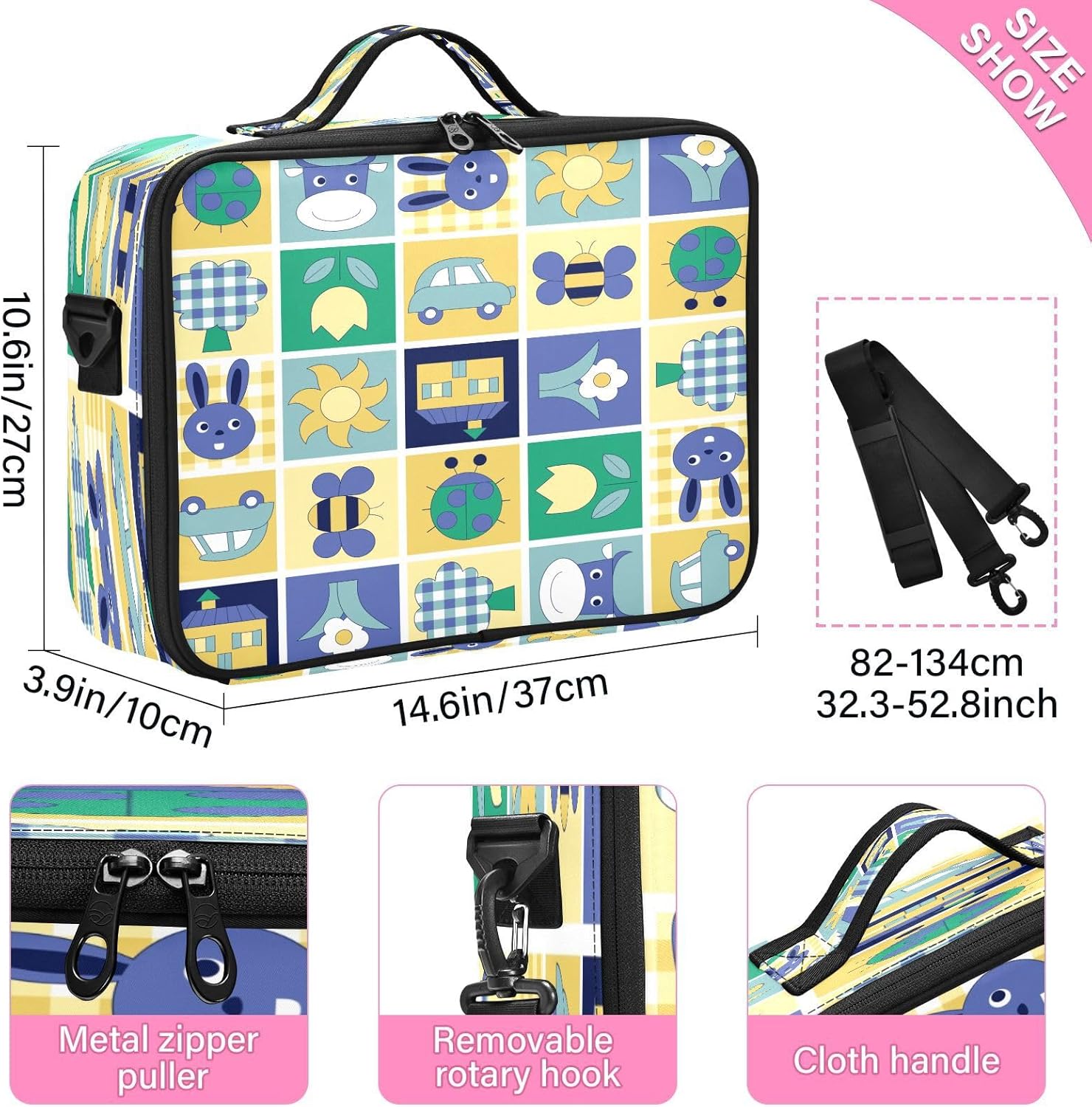 Plaid Cartoon Cute Animals Kids cosmetic makeup bag large toiletry travel bag large make up bag travel makeup bags for women bolso para maquillaje