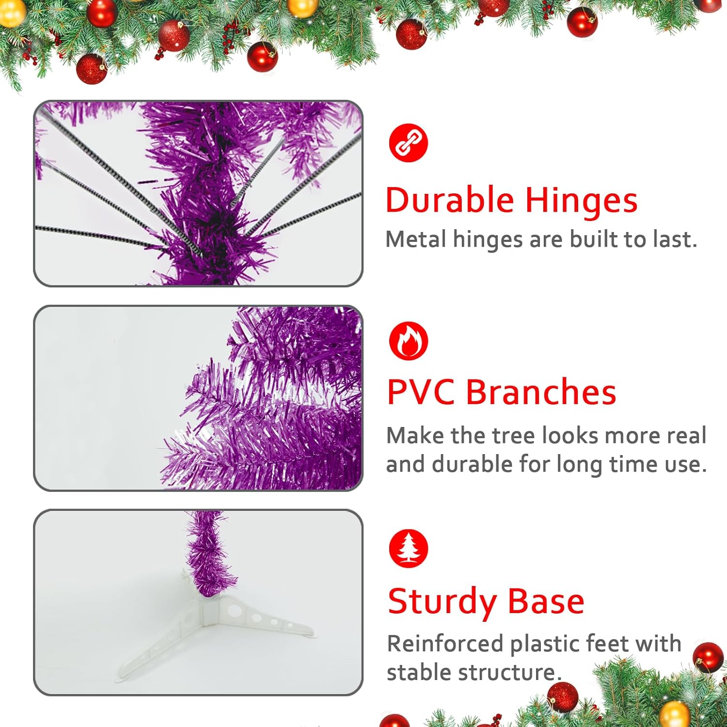 Árbol de Navidad morado, árbol de Navidad de Halloween de 6 pies para decoración de fiestas de temporada, árbol de vacaciones artificial con 550