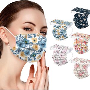 50 cubrebocas desechables con estampado floral de primavera con diseño para mujer, patrón de flores de 3 capas de protección con alambre para la 50 cubrebocas desechables con estampado floral de primavera con diseño para mujer, patrón de flores de 3 capas de protección con alambre para la